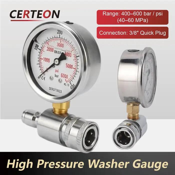 Manomètre Haute Pression 400–600 Bar/PSI Raccord 3/8 pour Nettoyeur