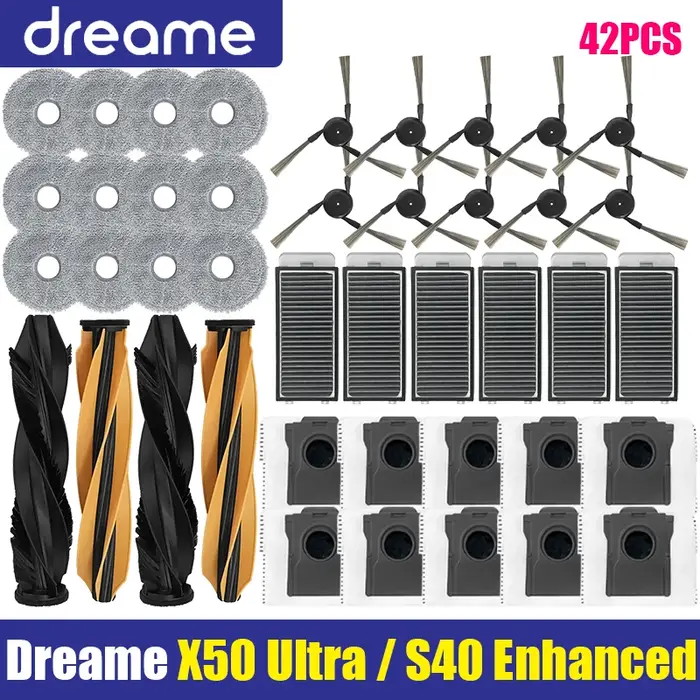 Dreame X50 Ultra / S40 édition améliorée pièces d'aspirateur rouleau principal brosse latérale filtre Hepa vadrouille sac à poussière en tissu