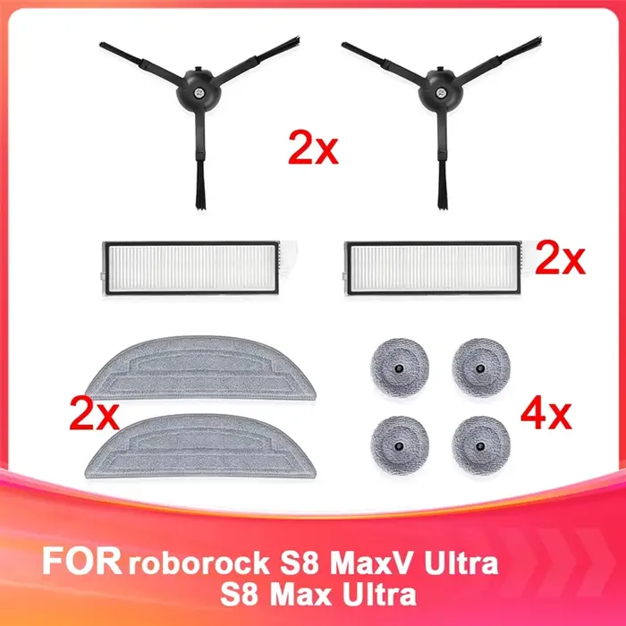 Kit d'accessoires A69e pour Roborock S8 Maxv Ultra & S8 Max Ultra: brosses latérales, filtres, chiff