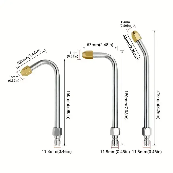 3 buses d'extension pour nettoyeur haute pression robustes - 25 ° /90 ° /Bend en U avec connexion rapide de 1/4" pour le nettoyage de voitures et d'extérieur