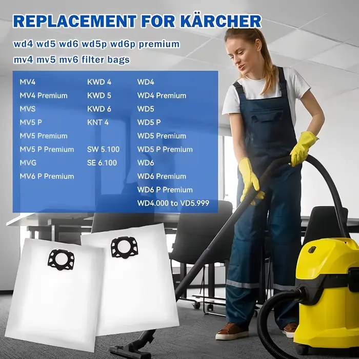 Sacs à poussière et filtres HEPA plats pour aspirateur Karcher WD4 WD5 WD6 MV4 MV5 MV6 WD5P WD6P