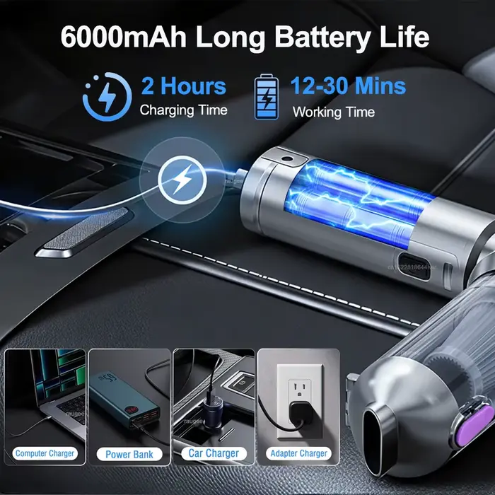 Aspirateur de voiture sans fil, aspirateur à main, souffleur d'air 17000Pa, nettoyage portable avec éclairage LED pour voitures et maison