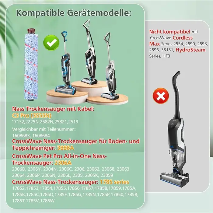 Brosses multi-surfaces 1868 + filtres 1866 pour Bissell Crosswave 17132 2225N 2582N 25821 2519 pièces d'aspirateur