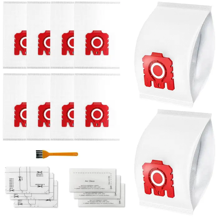 10 sacs d'aspirateur + 3 filtres moteur + 3 filtres d'évacuation + 1 brosse de nettoyage FJM 3D Compatible avec Miele Complete C1, Compact C1, C2 S241, S256i, S290, S299, S300i, S399, S500, S578, S700