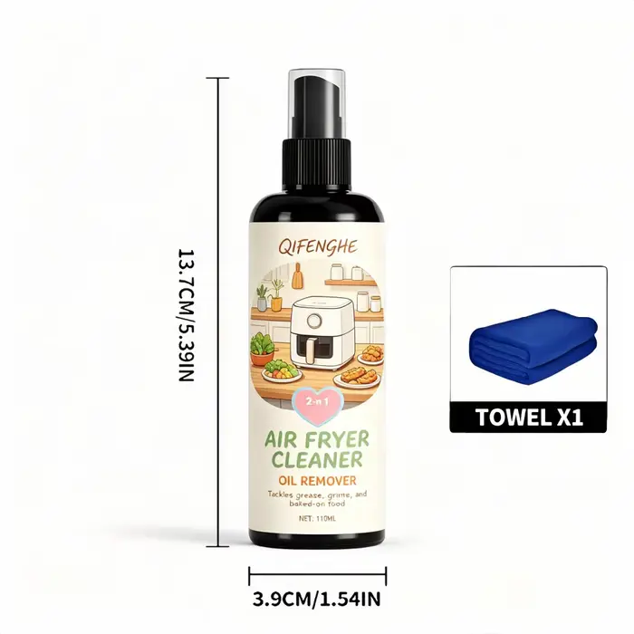 Nettoyant pour friteuse à air QIFENGHE 110ML 2-en-1, nettoie et dégraissant avec serviette, nettoyag