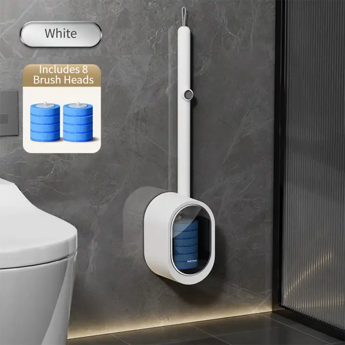 Brosse de toilette jetable murale avec installation sans perçage et solution de nettoyage intégrée
