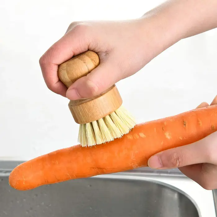 Leeseph Brosses à récurer la vaisselle en bambou, épurateurs de nettoyage en bois de cuisine pour laver la casserole/casserole en fonte, poils en sisal naturel