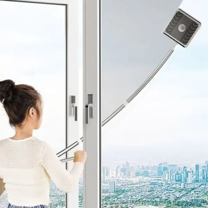 Outil de nettoyage de vitres en acier inoxydable et PP, nettoyeur de vitres gris extensible de grande hauteur, tige d'arc de nettoyage Flexible