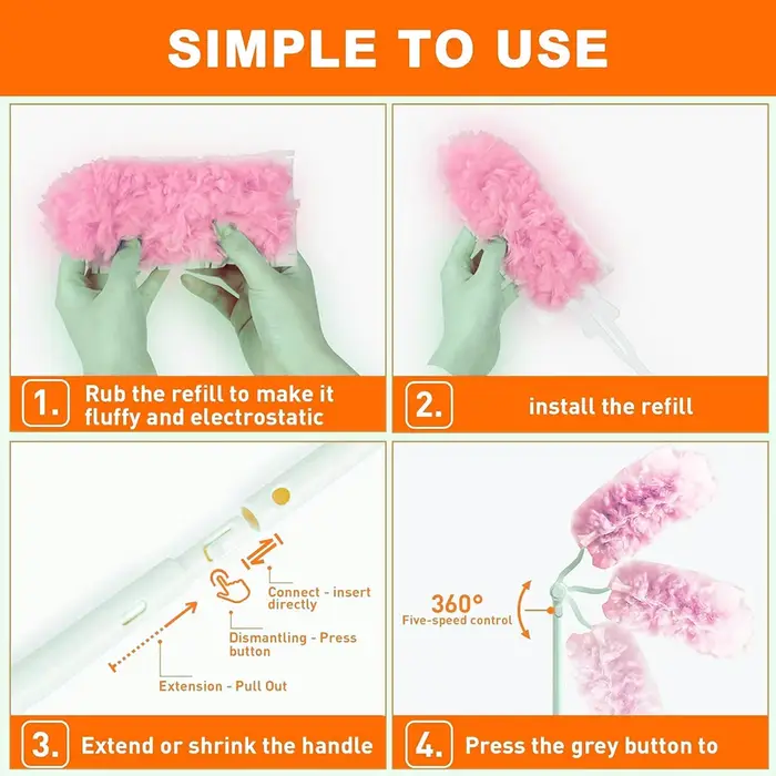 Plumeau à poussière compatible avec la tête de dépoussiérage Swiffer 360, rose