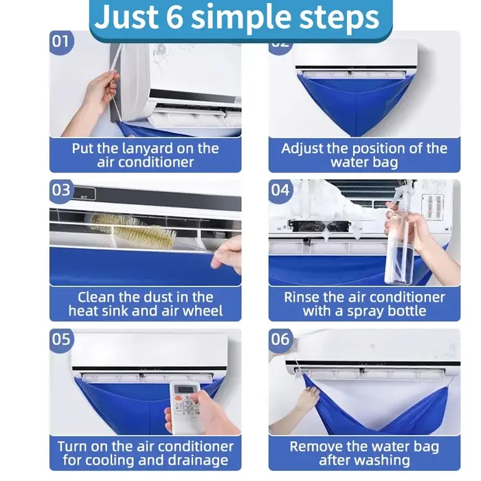 Couvercle de nettoyage de climatiseur suspendu, 90cm, sac de lavage à l'eau AC, outils de nettoyage d'été réutilisables épais avec tuyau, 1/2/3/6/8 pièces