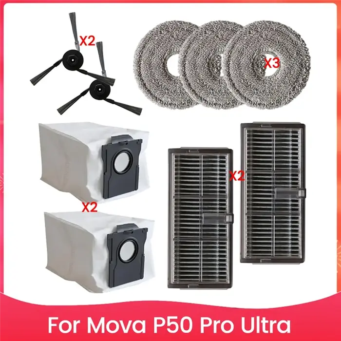 Ensemble de soins ultime pour aspirateur Mova P50 Pro Ultra : brosses latérales, filtres Hepa, tampo