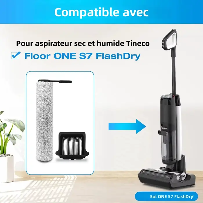 Rouleau de brosse de remplacement et filtre d'aspirateur pour aspirateur sec et humide sans fil Flashdry Smart Tineco