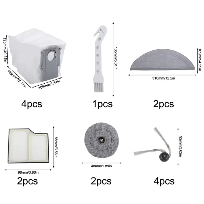 Kit d'accessoires pour Roborock Saros 10, avec brosse principale, filtres HEPA, sacs à poussière, tampons de nettoyage, brosses latérales pour aspirateur Robot