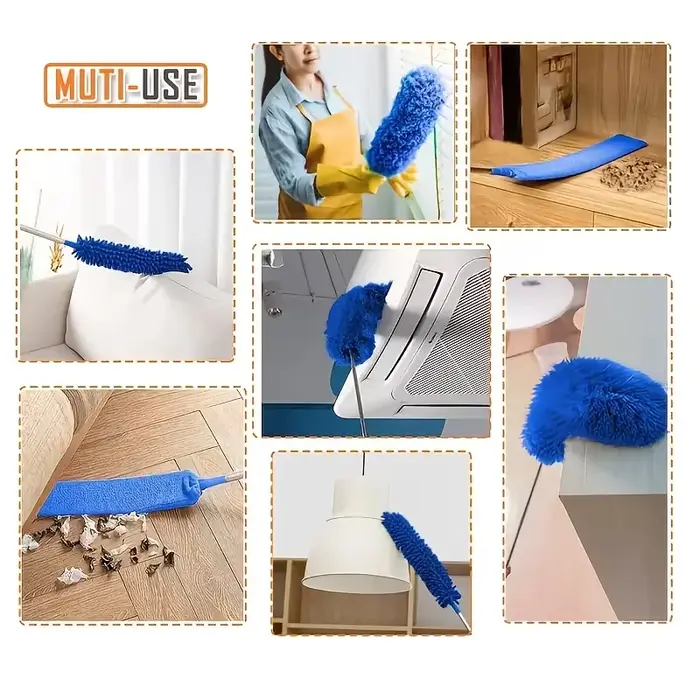 Brosse de nettoyage télescopique - Dépoussiéreur à microfibres pour fentes longues et toiles d'araignées avec tête