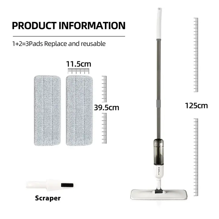 Vadrouille plate à spray avec tampons en microcarence réutilisables