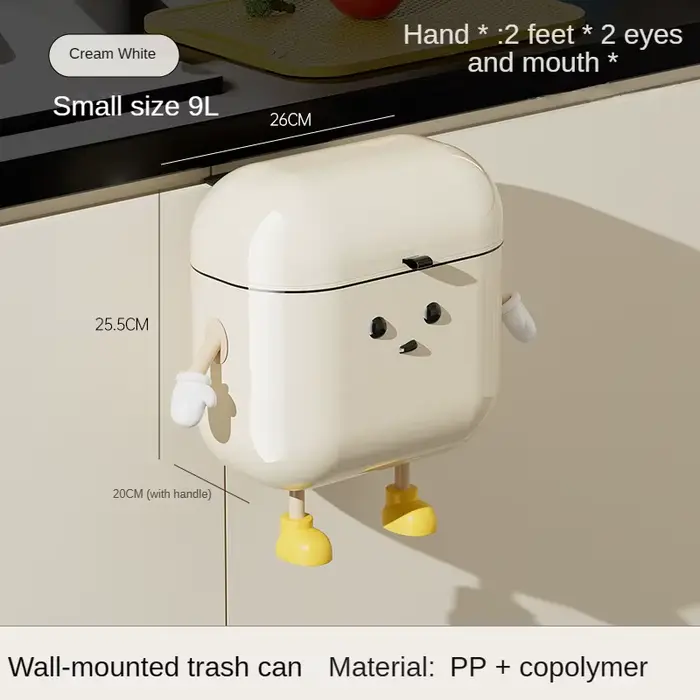 Poubelle murale DIY 9L/12L couleur crème avec couvercle pour déchets alimentaires et salle de bain, 