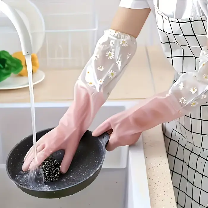 Gants de nettoyage en PVC à imprimé floral, 2 pièces, gants ménagers durables et polyvalents pour la