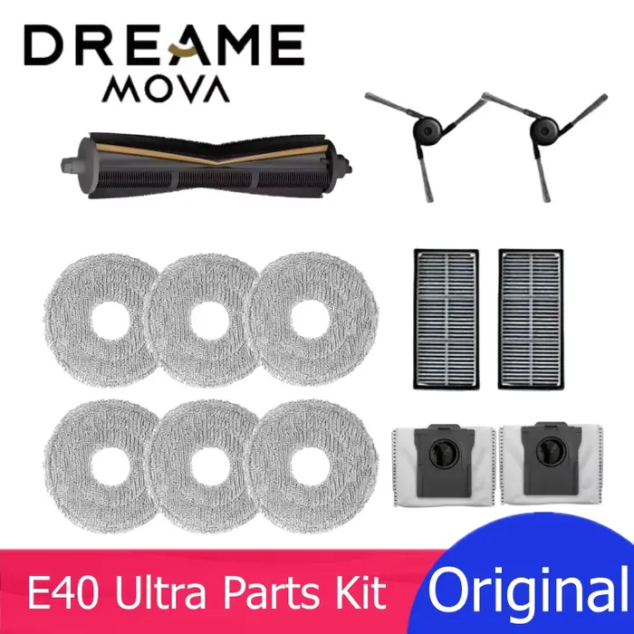 Pièces détachées d'origine pour aspirateur robot Dreame Mova E40 Ultra : brosse principale Tricut, brosse latérale, filtre, serpillière, sac à poussière en option