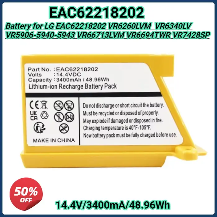 Batterie d'aspirateur robot 3400 mAh pour LG EAC 62218202 VR6260LVM VR5906-5940-5943 VR6340LV VR66