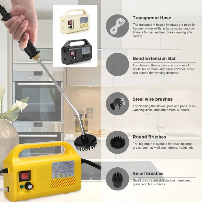 Nettoyeur vapeur électrique domestique 2600W, prise EU 220V, appareil de nettoyage portable à main pour voiture et cuisine avec brosse