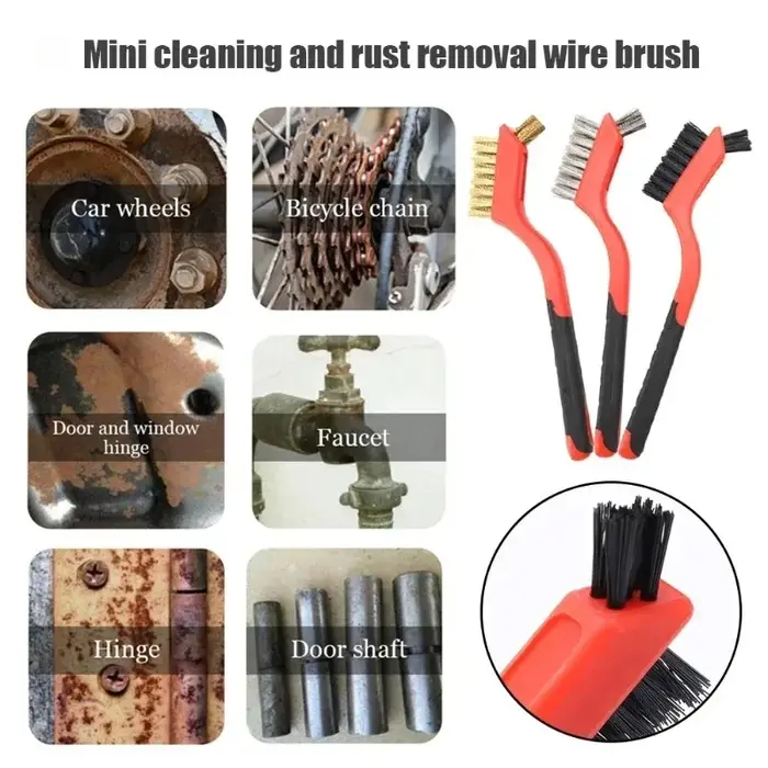 Jeu de brosses métalliques, poils en Nylon/laiton/acier inoxydable avec poignée incurvée pour la rouille, la saleté et la peinture, nettoyage en profondeur