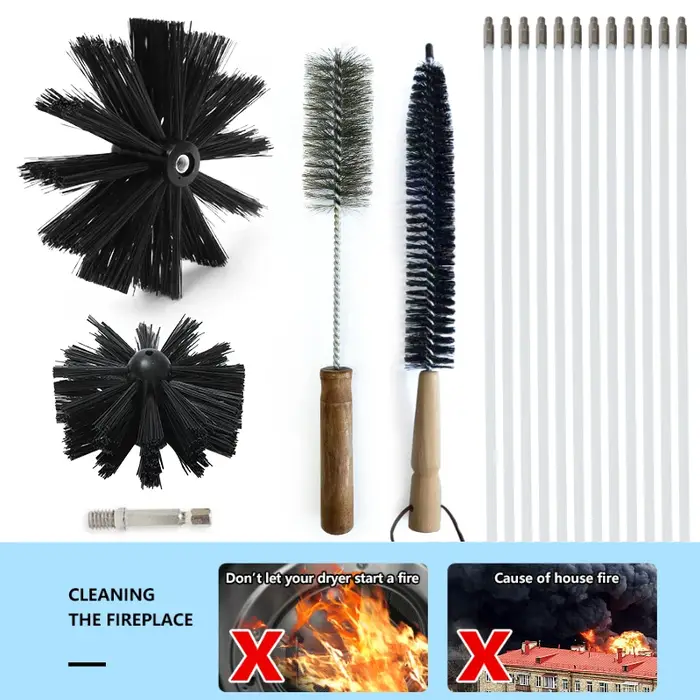 Brosse de Cheminée，Kit de nettoyage d'évent de sèche-linge de cheminée à la mode avec tiges flexibles