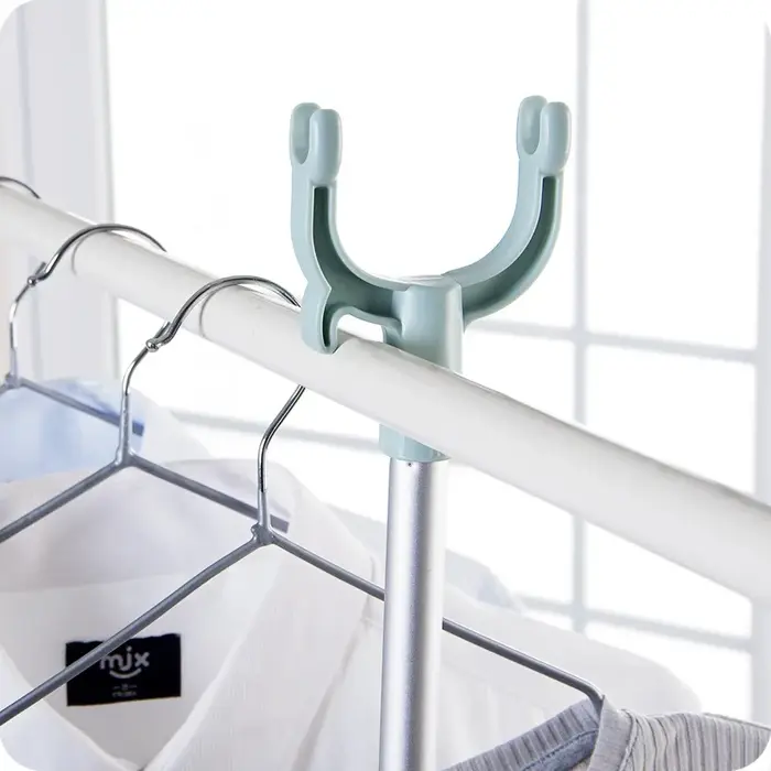 Porte-vêtements de balcon rétractable et peu encombrant, avec barre de séchage et crochets pour vête