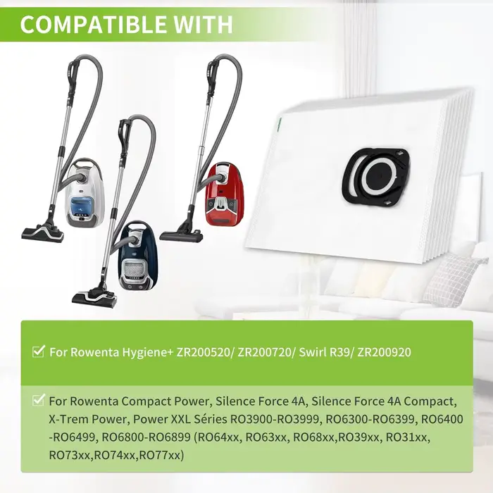Sacs Hygiène+ ZR200520 ZR200720 ZR200920 Compatibles avec Rowenta Tefal Moulinex Silence Force