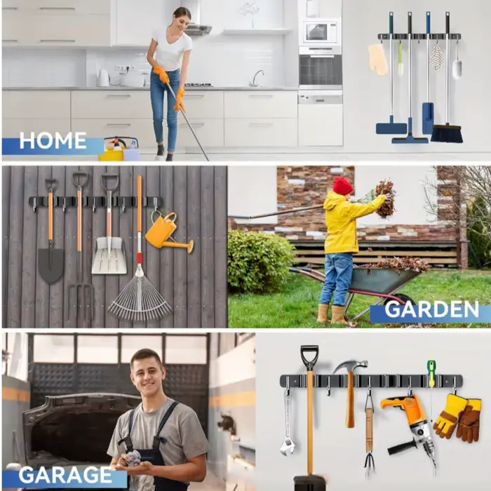 Support pour balai et serpillière; Organisateur d'outils mural; Porte-outils de jardin