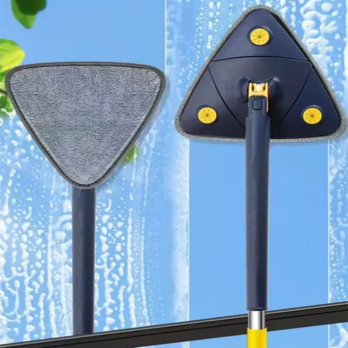 Serpillère triangulaire rotative avec manche télescopique long