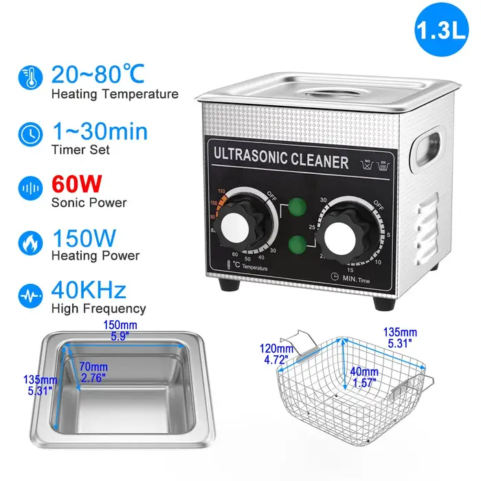 Nettoyeur à ultrasons pour baignoire, machine à laver à ultrasons, prise UE, laveuse de bain, 1,3 L,