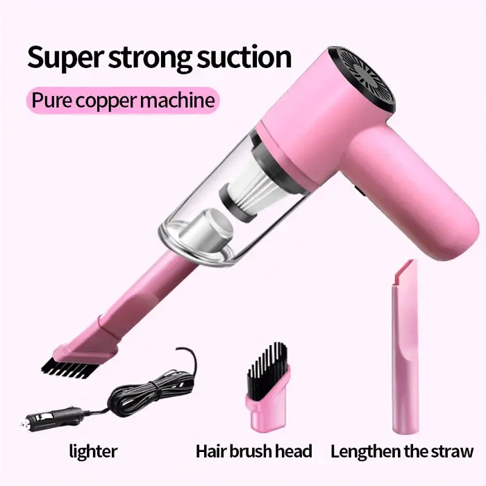 Aspirateur rose pour véhicule, super aspiration, super puissant, nettoyage humide et sec, poils de c