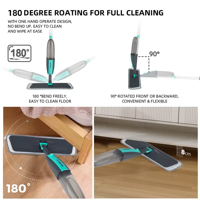 Balais magiques de balayeuse de nettoyage de sol avec des tampons en microfibre 360 ° Balai plat de vadrouille de