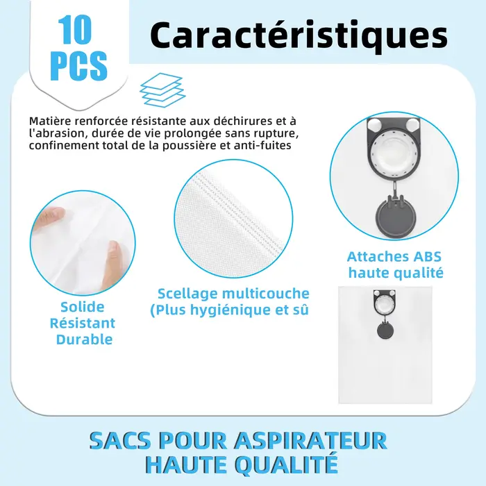 Sac 6/10 pièces + 1 sacs d'aspirateur à brosse compatibles avec Bosch GAS 25