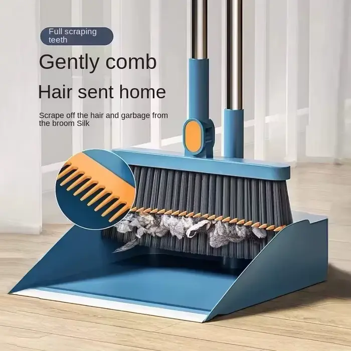 Nouvel ensemble balayette et pelle à long manche rotatif - Outil de nettoyage efficace pour sols avec grattoir à dents flexibles