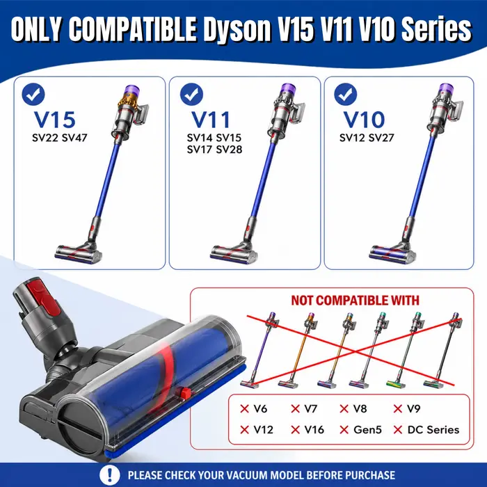 L'accessoire d'aspirateur à tête de brosse avec détection de poussière est compatible avec les nettoyeurs sans fil
