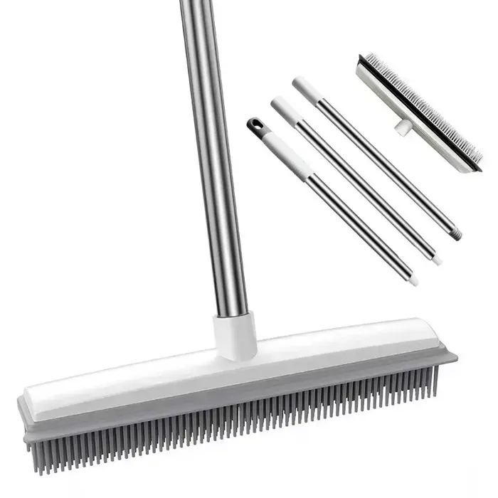 Balai en caoutchouc à Long manche pour poils d'animaux, dissolvant de fourrure, brosse de sol sans r