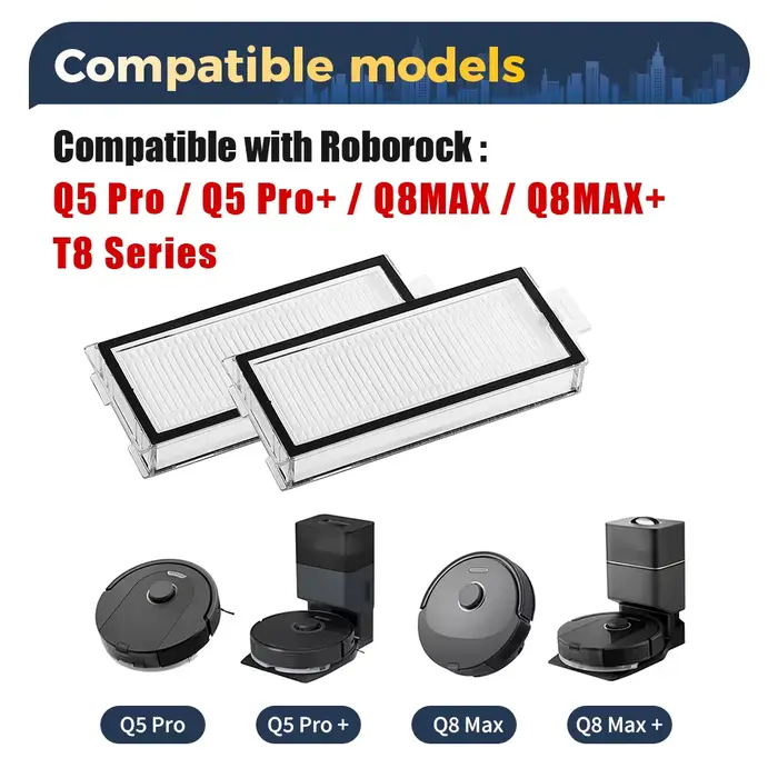 Filtre HEPA pour Roborock Q5 Pro/Q5 Pro +/Q5 Pro Plus/Q7 Max/Q7 Max +/Q8 Max/Q8 Max +/Q8 Max Plus/T8