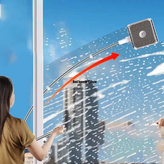 Outil de nettoyage de fenêtres en acier inoxydable et PP, gris, extensible, pour nettoyeur de vitres en hauteur, tige en arc flexible