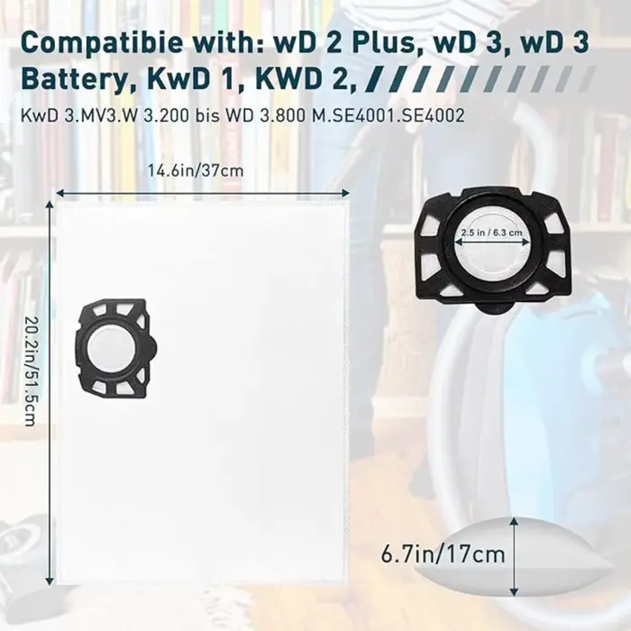 Sacs d'aspirateur compatibles avec batterie Karcher WD2 Plus
