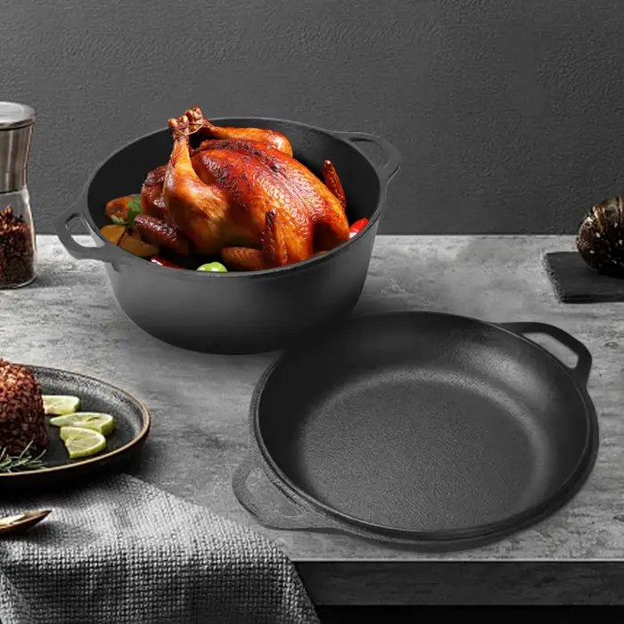 Casserole en fonte 2 en 1 avec deux poignées
