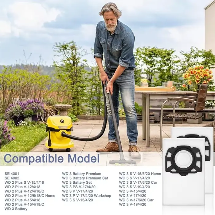 Sacs d'aspirateur compatibles avec batterie Karcher WD2 Plus