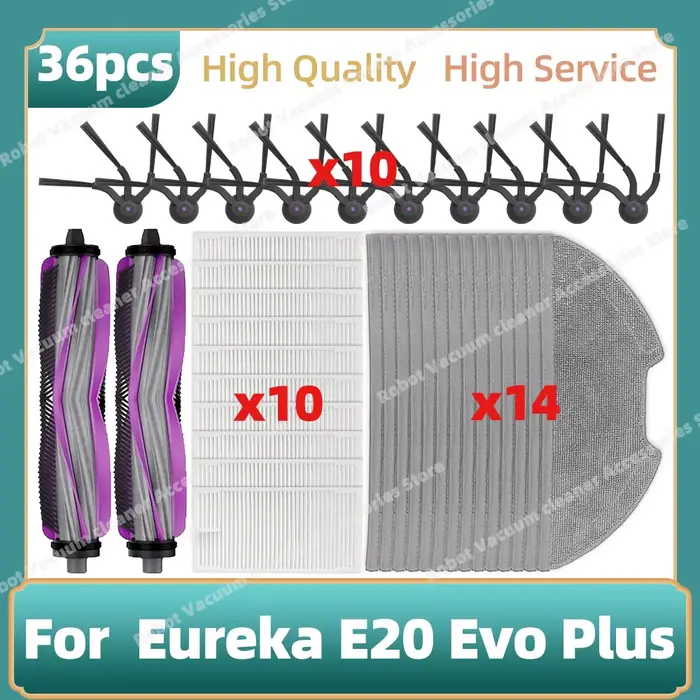 Compatible avec Eureka E20 Evo Plus, pièces de rechange pour aspirateur, brosse principale, brosse latérale, chiffon pour serpil