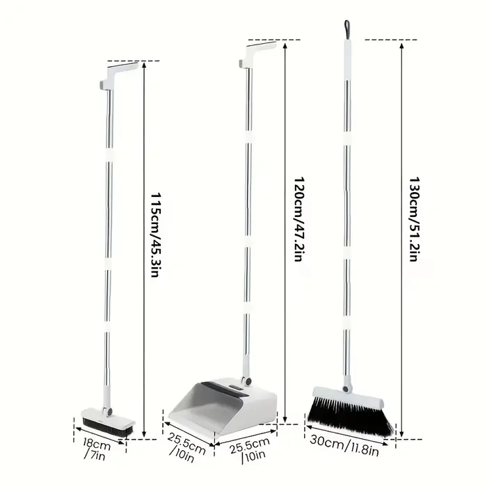 Ensemble balai, pelle et brosse à plancher 3-en-1 pliables