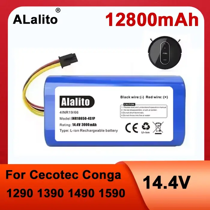 Cecotec Conga 1290 1390 1490 1590 Batterie de remplacement pour aspirateur robot 12800 mAh