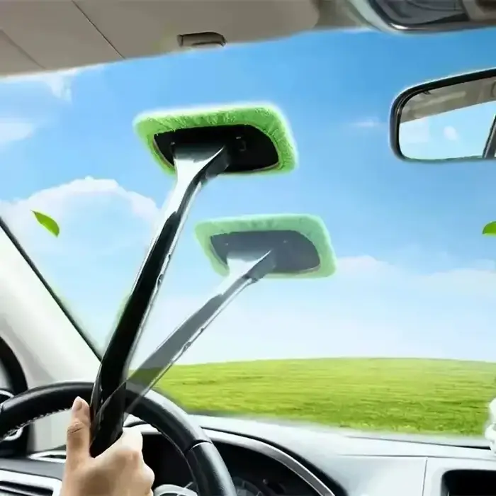 1-PC Car Window Cleaner Brush Kit with Long Handle for Windshield & Interior Cleaning