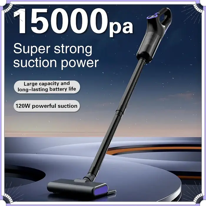 Aspirateur portable sans fil 15000PA, forte aspiration, 120W, rechargeable par USB, machine de nettoyage domestique, léger et compact.