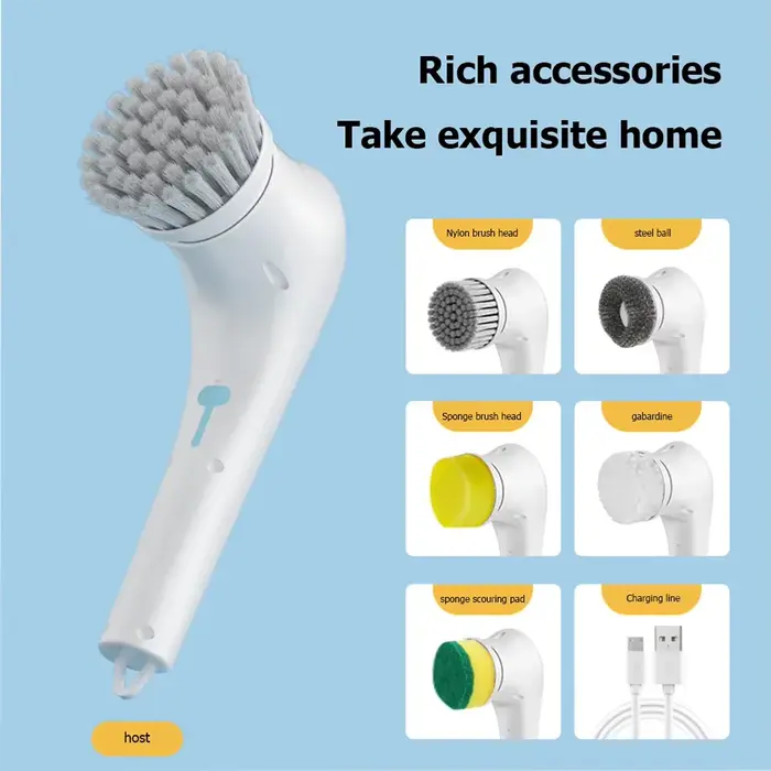 Brosse de nettoyage électrique sans fil 5 en 1, salle de bains, fenêtre, cuisine, automobile, Machine de nettoyage rotative multifonctionnelle pour la maison