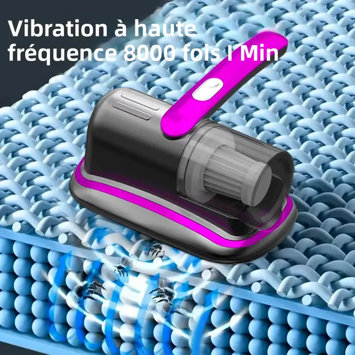 Aspirateur à matelas portatif sans fil avec filtre HEPA léger UV-C et vibrations ultrasoniques 12KPa pour tapis de siège de voiture de canapé de lit