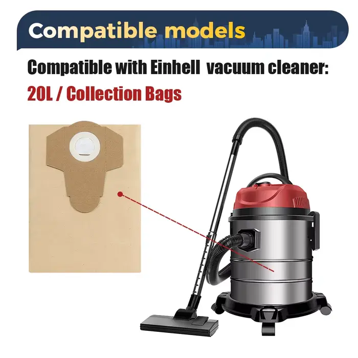 Sac de collecte de poussière pour aspirateur sec et humide Einhell BT-VC1250S/BT-VC1250/TC-VC 18/20 Li S-Solo